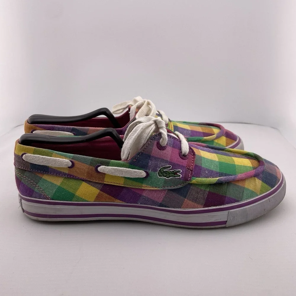 Lacoste Checkered Slip On Sneakers Shoes Plaid US Size 8 MSRP $150